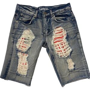 CARBON Mens Size 26 Distressed American Flag Patch Denim‎ Shorts